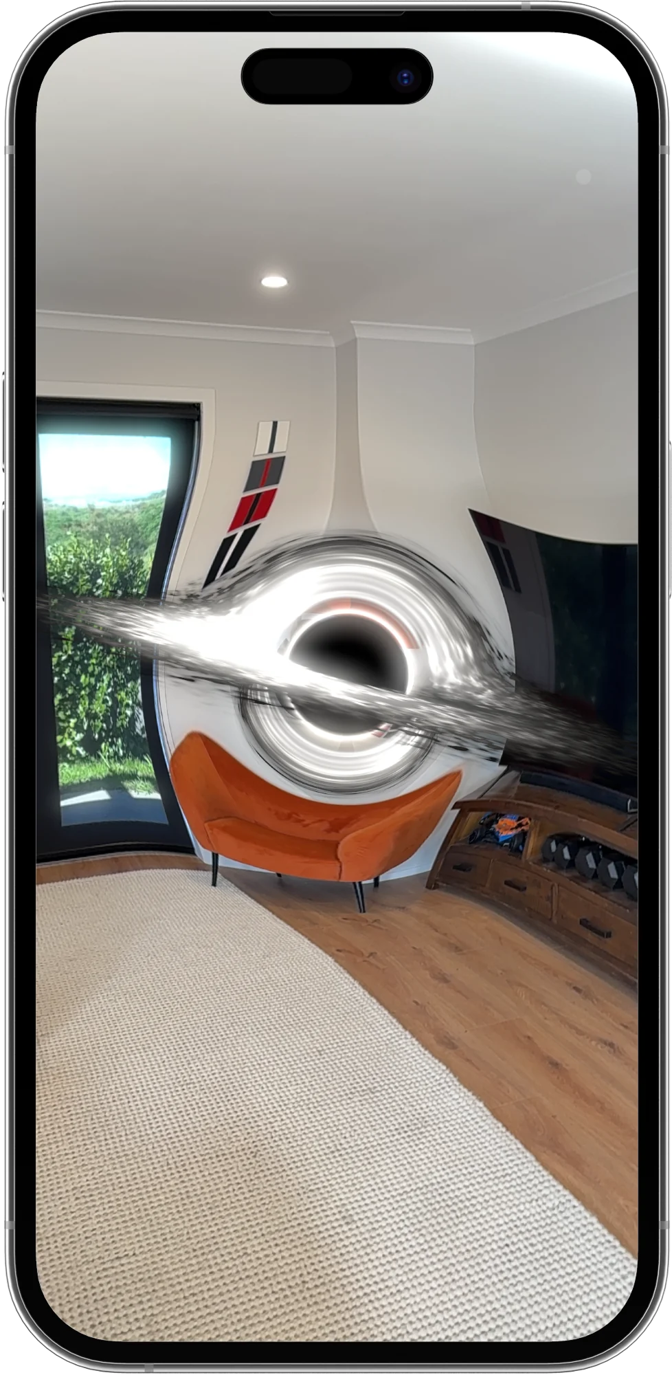 The black hole in augmented reality, warping a living room
