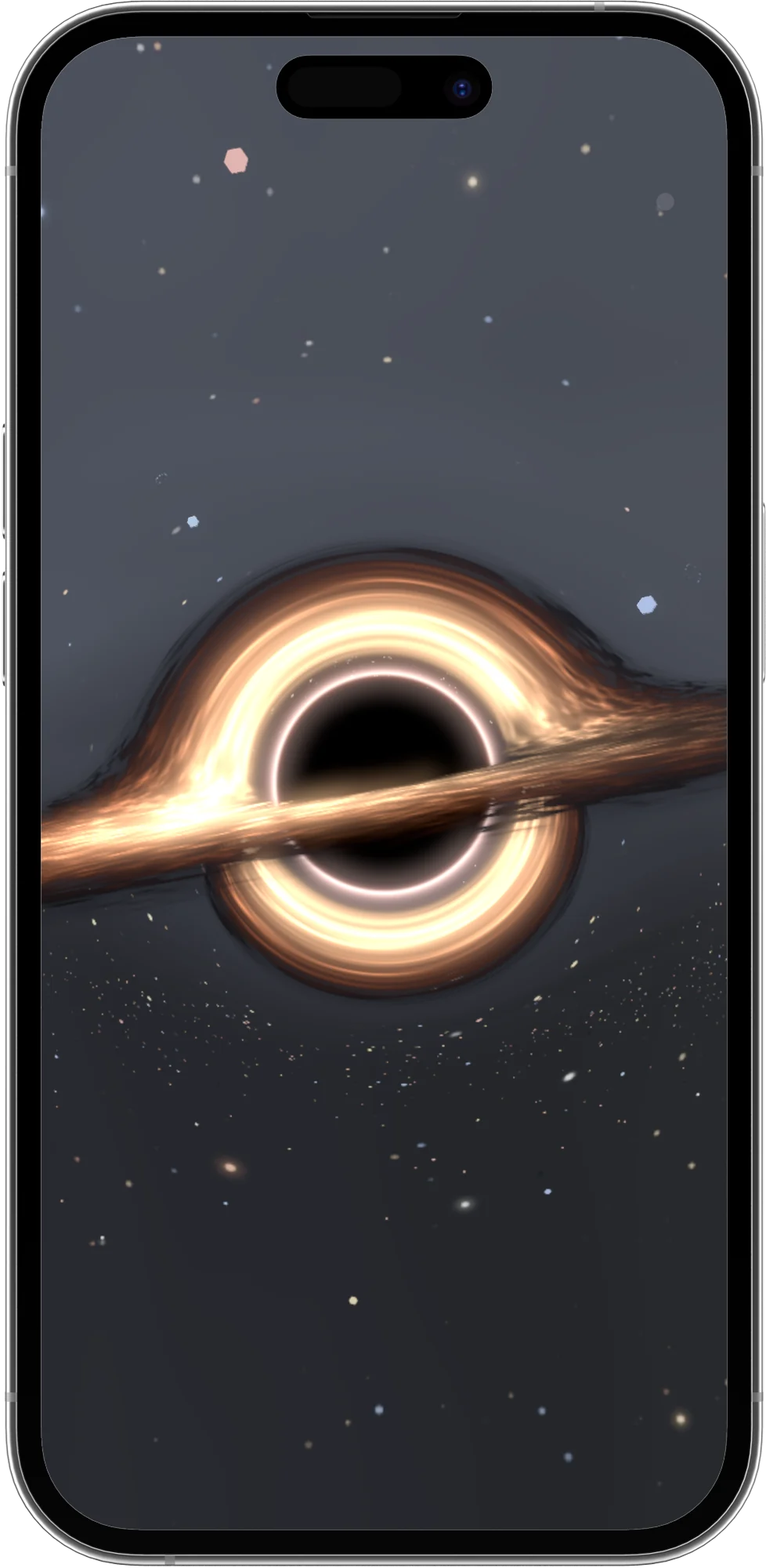 A realistic black hole with a bright photon ring against the stars