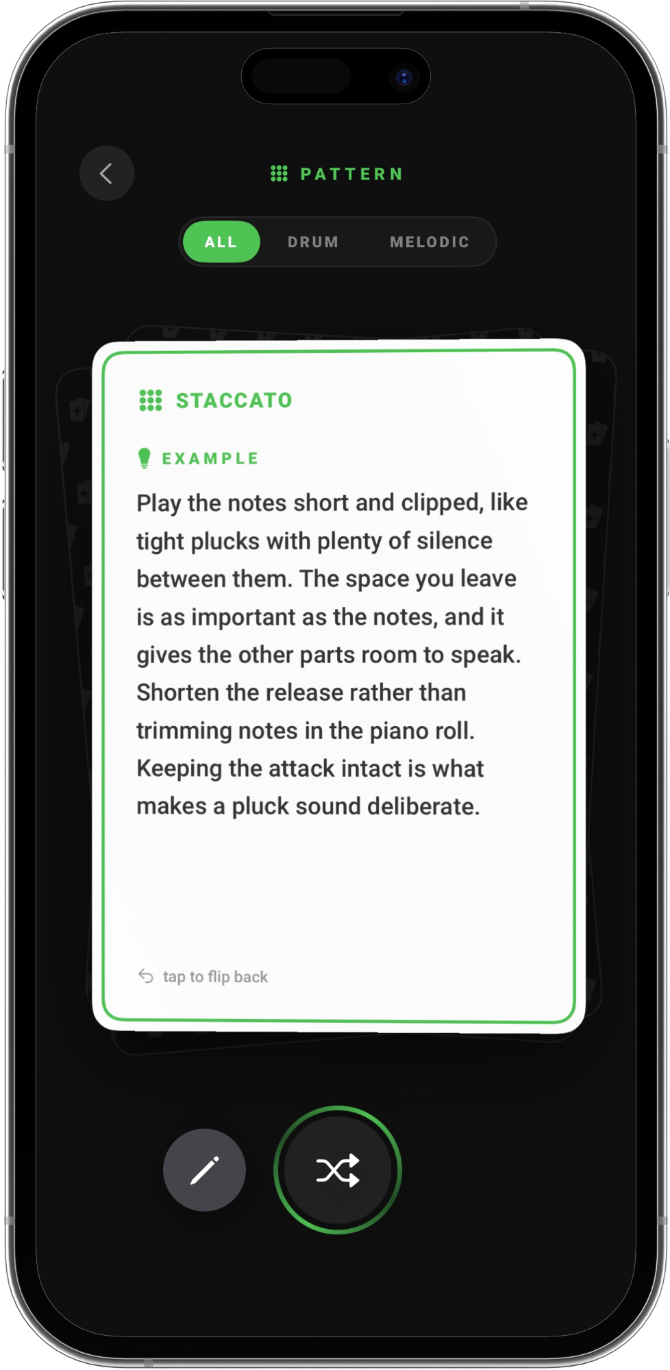 A card flipped to its worked example