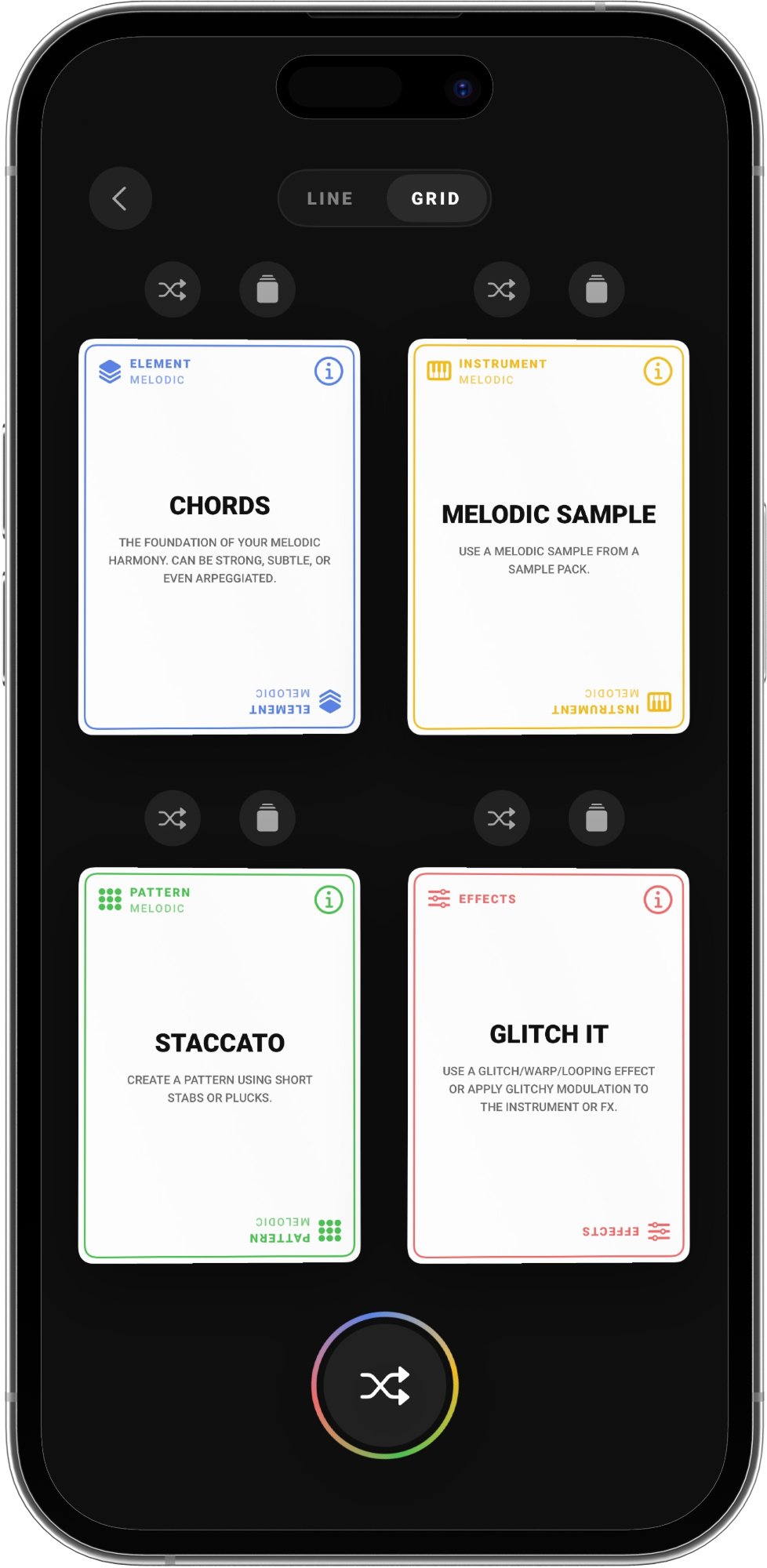 A full four-card draw in grid view