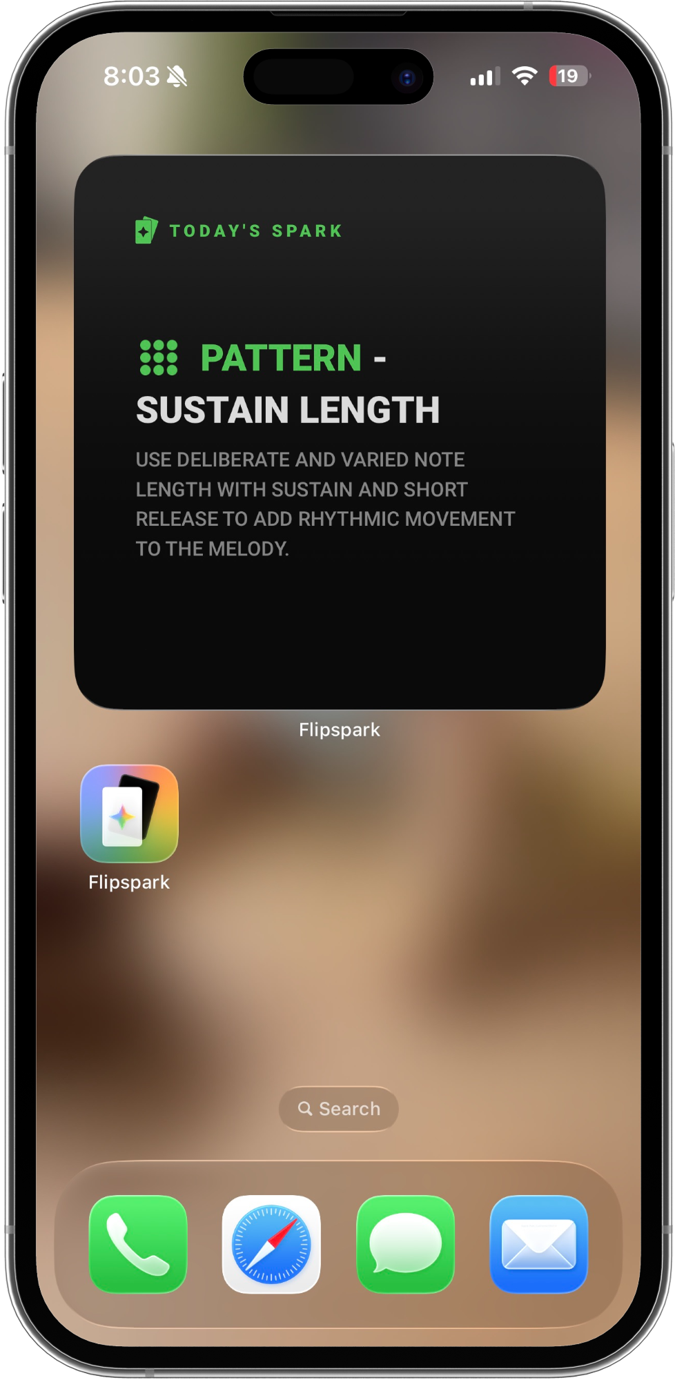 The Flipspark widget dealing the day's card on a home screen