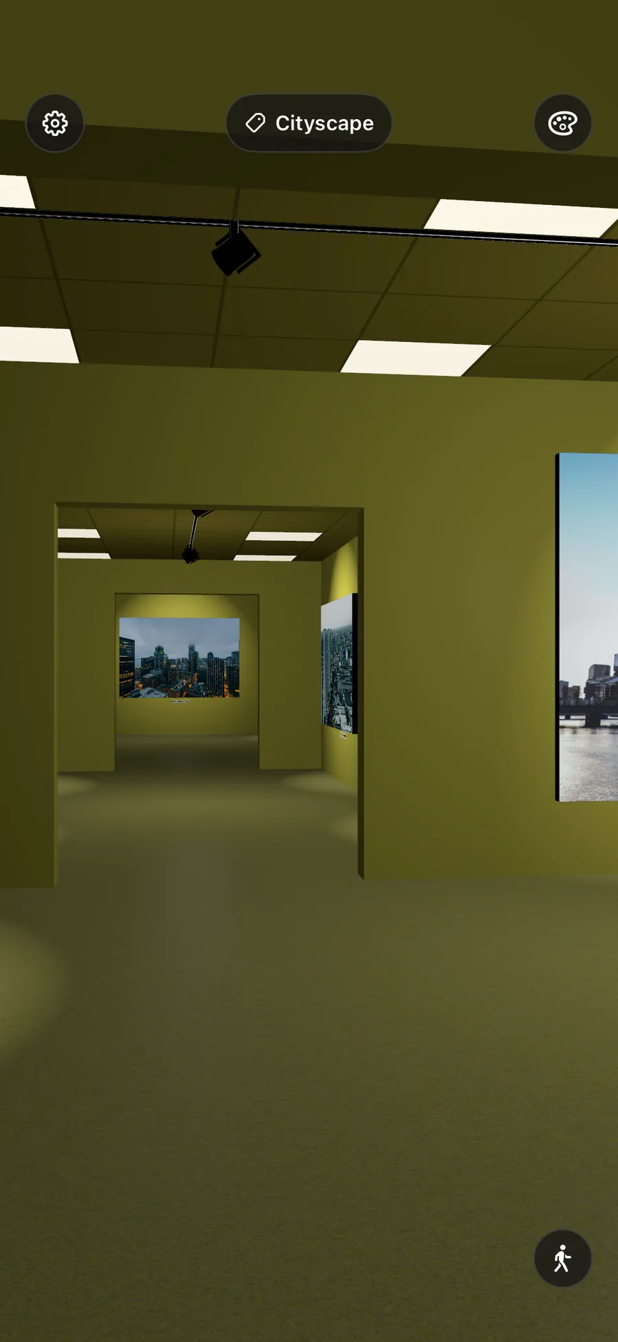 A yellow-walled corridor running into the distance